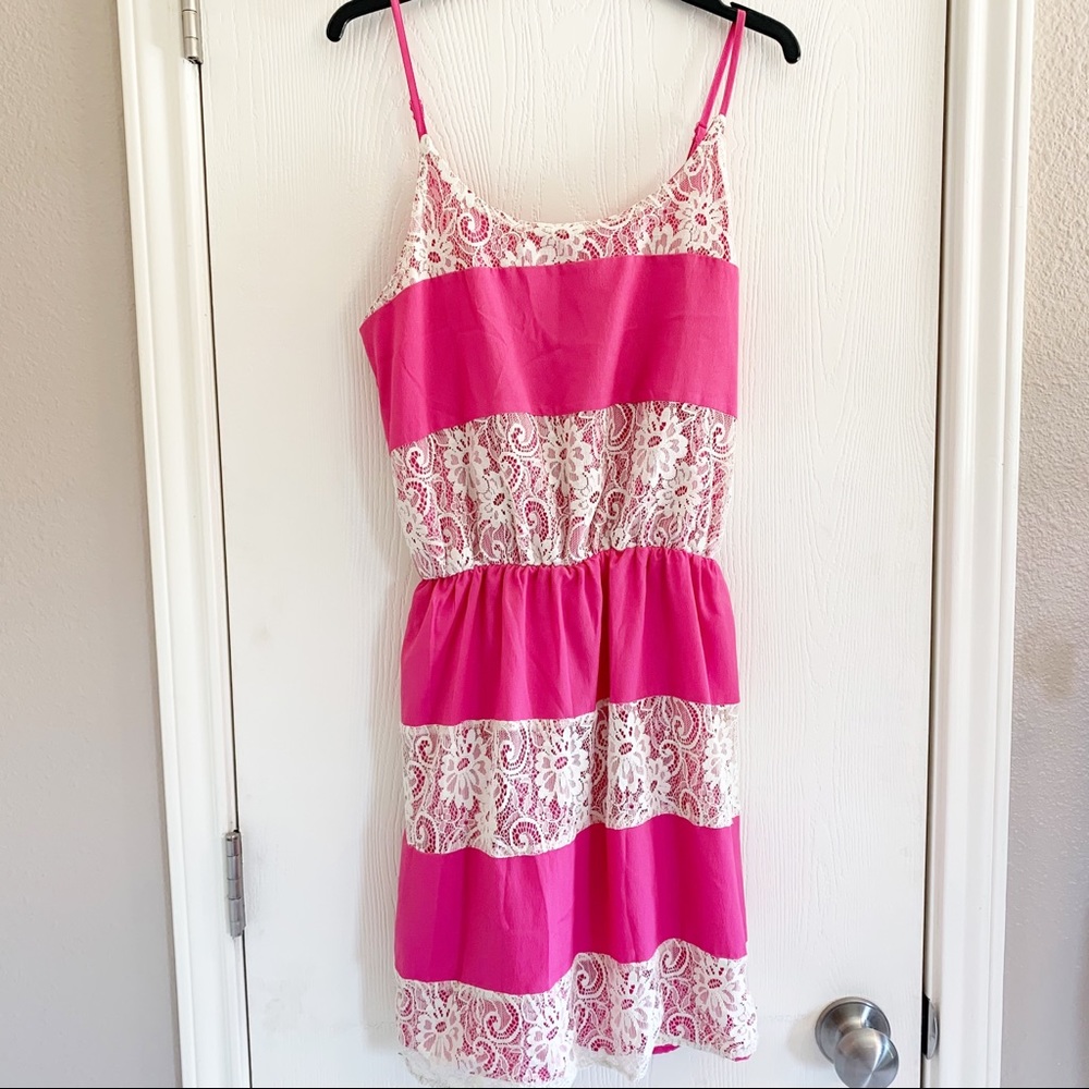 Gianni Bini Pink Spaghetti Strap Laced Knee Length Dress S